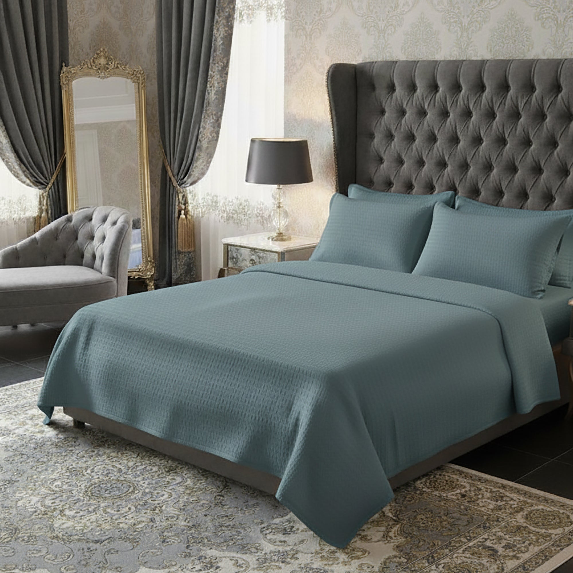 Lenjerie de pat creponata uni 100% BUMBAC - SEA GREEN